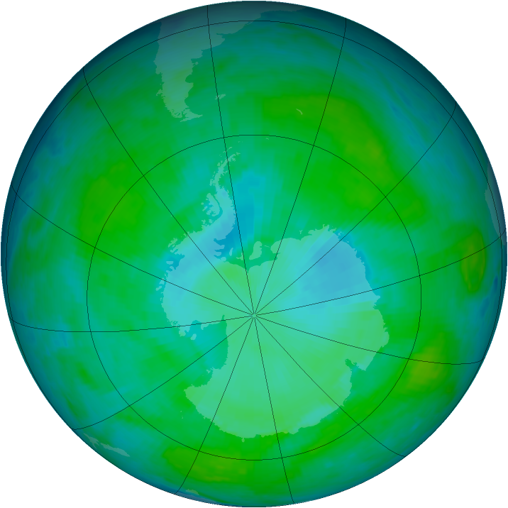 Antarctic ozone map for 30 December 1985